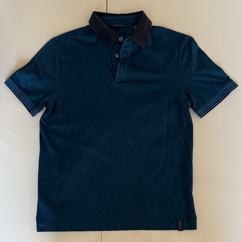 Perry Ellis Navy Polo Shirt with Black Collar